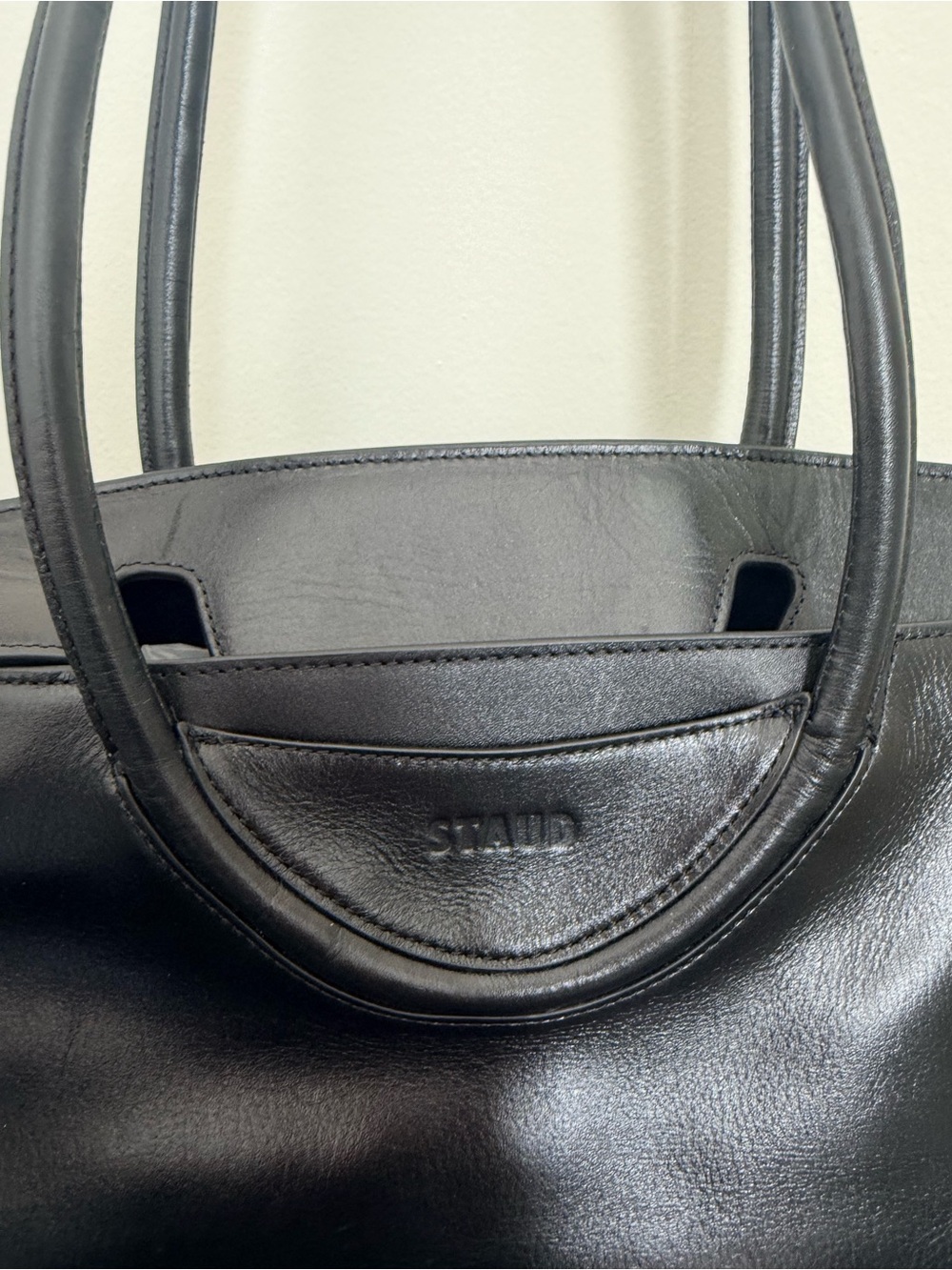 NWT Staud Maude Black Leather Shoulder Bag with Top Handles - Picture 6 of 10